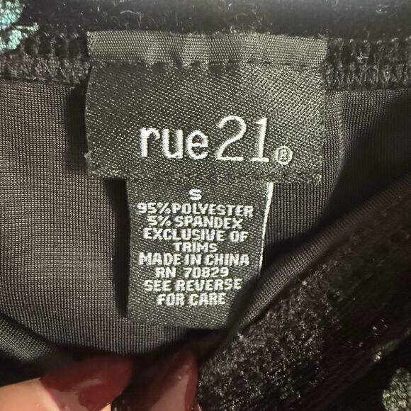 Rue 21 Y2K Black Velvet Metallic Floral Fairy Whimsygoth Bodycon Mini Dress S - Picture 7 of 7